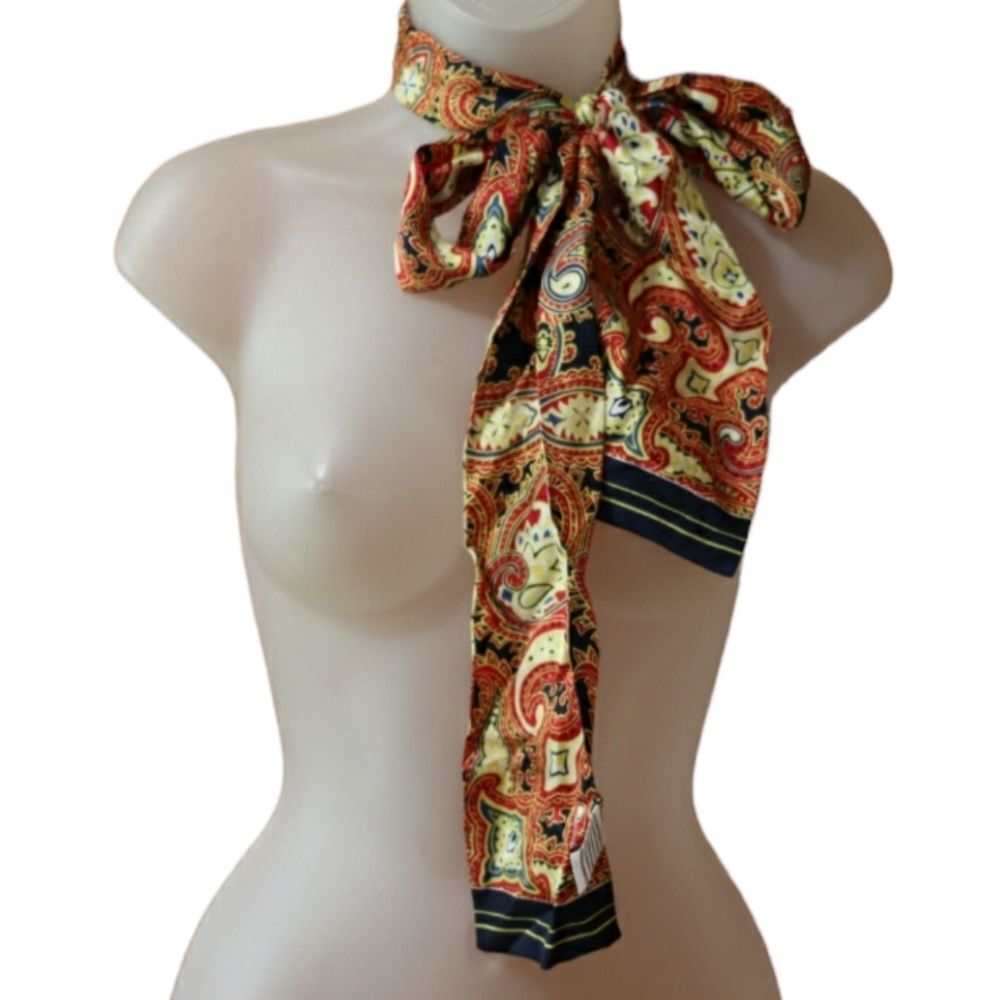 Vintage Retro Floral Neck Bow Scarf Long Skinny Bow Scarf Ascot